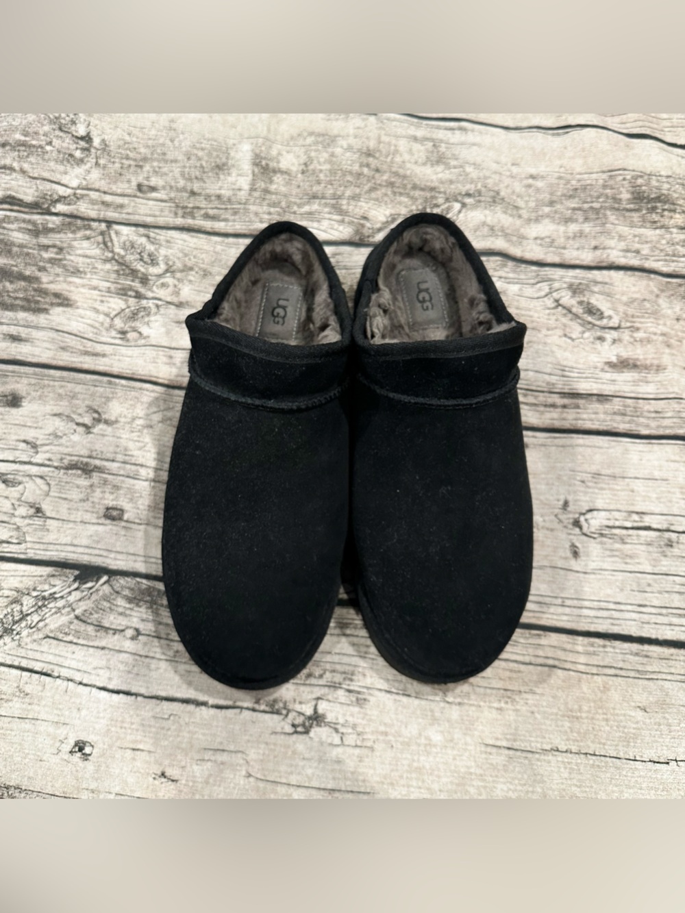 UGG Men's Black Suede Shearling Slip-On Mules / Slippers Size 10